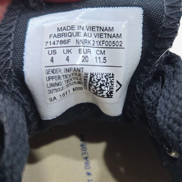 Converse All Star Chuck Taylor Low Top Sneakers Black Monochrome Infant Size 4 - Picture 8 of 9